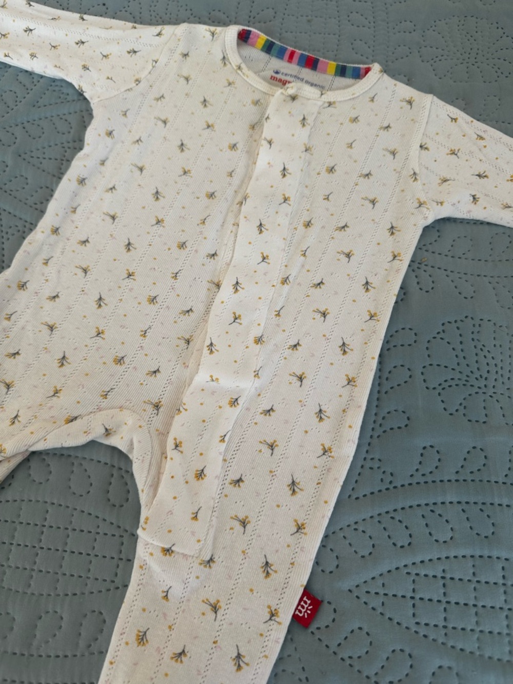 Magnetic-Me 0-3 white pointelle footed onesie